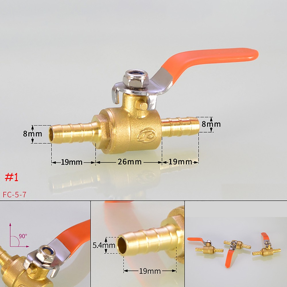 8-12mm Ball Valve Hose Tail End Joiner Water Gas Fuel Line Shut-off Pipe Fitting