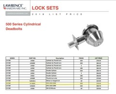 NIB! Lawrence Cylindrical Deadbolt LH560 SFIC Less Core 32D