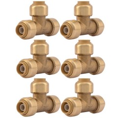 SharkBite 3/8 Inch (1/2 OD) Tee, in. OD), 6 Pack, Brass