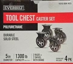 Everbilt 5″ Tool Chest Caster Set 4-Pack | 2 Rigid + 2 Swivel w/ Brake 1300lb