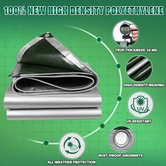 Extra Heavy Duty Tarp 8×10 Ft, 16 Mil Thick Waterproof Poly Tarps Cover UV Re…