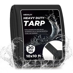 HIRALIY 20 Mil Heavy Duty Waterproof Tarp, 10x10ft Black Tarpaulin with Reinf…