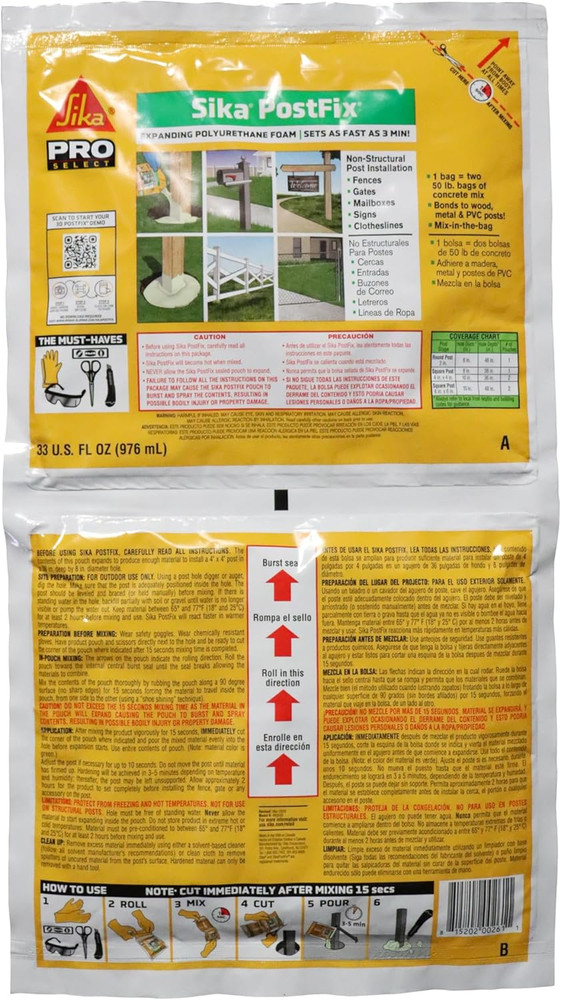 Postfix – Fence Post Mix – Light Green – Mix-In-The-Bag Expanding Foam for Suppo