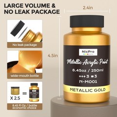 Nicpro Metallic Gold Acrylic Paint, 8.45oz/250ml 8.45 Fl Oz (Pack of 1),