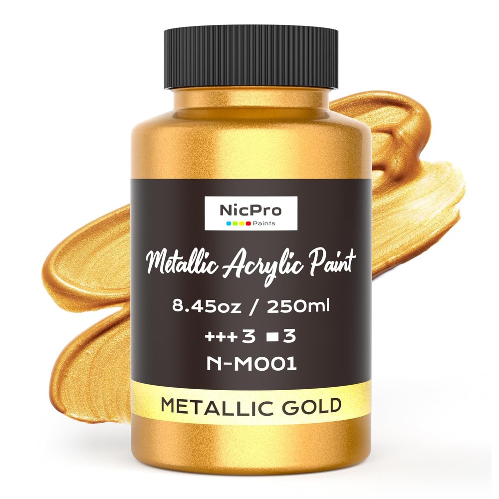 Nicpro Metallic Gold Acrylic Paint, 8.45oz/250ml 8.45 Fl Oz (Pack of 1),