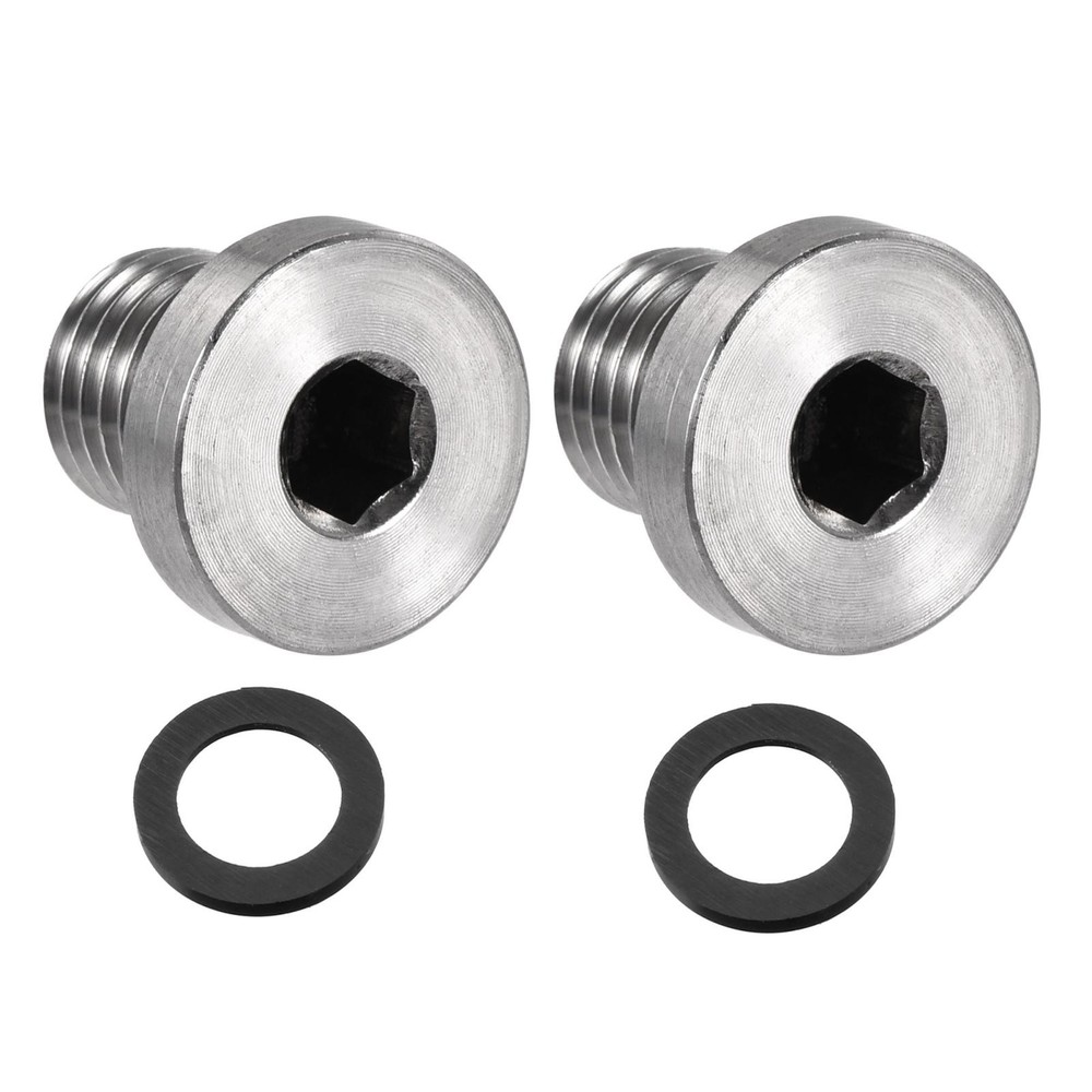 Stainless Steel Inner Hex Head M12x1.5 Pipe Fitting Plug with Seal Ring 2Pcs