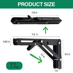 2 Pcs 12 in Folding Shelf Brackets, Matte Black Collapsible Stainless Steel H…