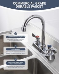 Commercial Bar Sink Faucet 4″ Center 2 hole with 3-1/2″ Gooseneck Swivel Spout