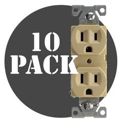 HUBBELL BR15I10Z SPEC GRADE DUPLEX RECEPTACLE, 15A, 120V, IVORY, (10-PACK)
