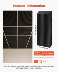 VEVOR 24 x 48 in PVC Ceiling Tiles 12-Pack 3D Black Linear Slat Panels for Home