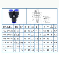 Plastic Y-type Tee Air Push in Fitting 3-Way Quick Pneumatic Connector Equal Ø