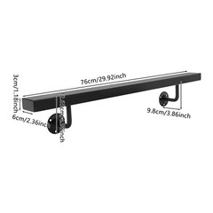 Black Stainless Steel Wall Mount Stair Rail 60in For Wood/Brick/Concrete