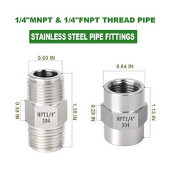 TAISHER 4PCS 304 Stainless Steel Pipe Fitting, Hex Nipple, 1/4″ NPT, Silver