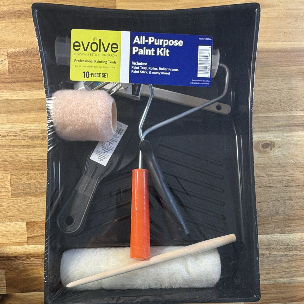 Evolve All-Purpose Paint Kit 10-Piece Set, Tray, Roller, Indoor Outdoor Use