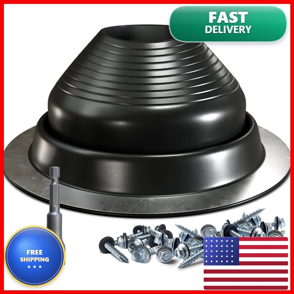 VIVIDA #7 EPDM Metal Roofing Flashing Boot for Pipe 6″-11″ Black 1 Pack
