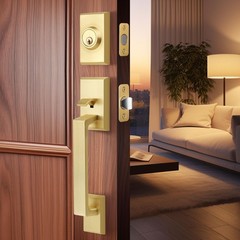 Brushed Gold Front Door Handleset Heavy Duty Gold Door Handle and Deadbolt Lo…