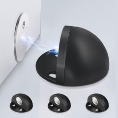 Door Stoppers 4 Pack, Magnetic Stop, Self Adhesive, Black 4