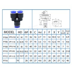 Nylon Y Type 3 Way Pneumatic Push Fit Connector Hydraulic Push Fit Air 4mm~16mm
