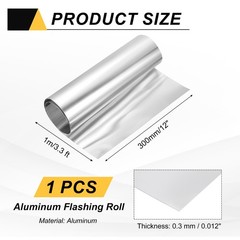 12in x 3.3ft Aluminum Flashing Roll, 0.3mm Metal Roof Panels for House Repair