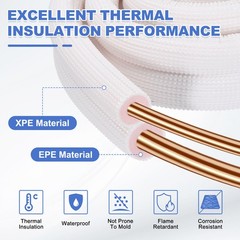 HVAC Copper Pipe Insulation Foam Tube 3/8″ 5/8″ ID Pipes 5ft White/Pink