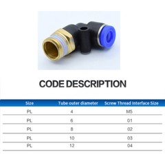 Male 90° Elbow Push In Fit Pneumatic Fittings Air Line Water Hose Tube Fitting