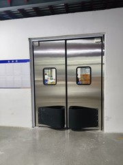 NEW W72″ x H84″ Traffic Swing Double Door w/ Frame Window Guard Stainless Steel