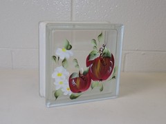 Hand Painted Glass Block 7.75” Decorative Wall Insert Backlit Ready Apple Design