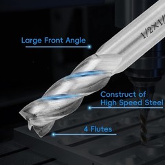 Square End Mill 1/2in Cutting Dia 4 Flute Straight 2pcs