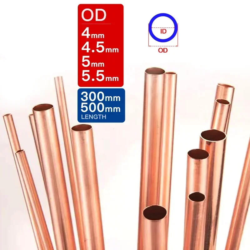Cooper Tube OD 4mm 4.5mm 5mm 5.5mm Length 300 500mm Hollow Straight Round Piping