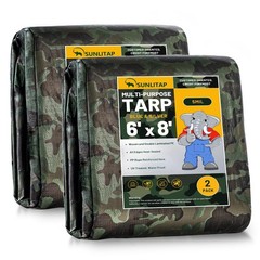 2 Pack Camouflage Tarp 6′ x 8′ Multipurpose Waterproof Tarps, Finished Size T…