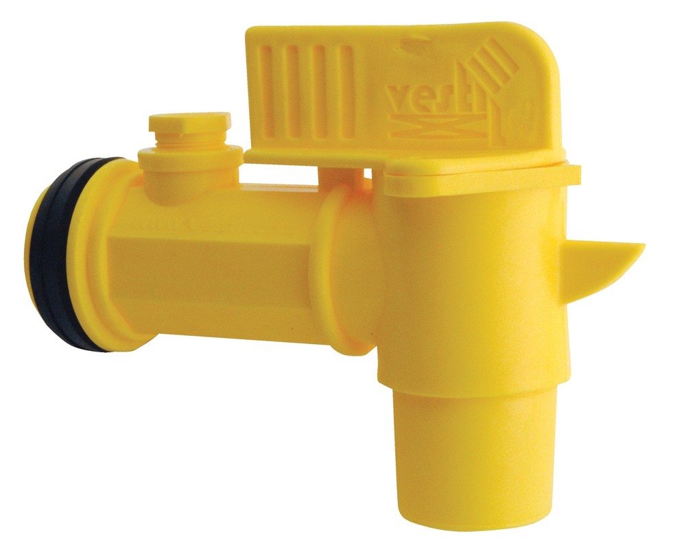 Vestil JDFT Plastic Manual Handle Jumbo Drum Faucet Fits 2″ Drum Openings Yellow
