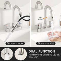 NOHALIPY Stainless Steel Brushed Nickel Bathroom Faucet Pull Out Sprayer 4″