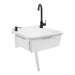 Plastic Wall-Mounted Utility Sink, Wall-Mounted Utility Tub with Hot&Cold Faucet