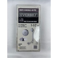 Everbilt Twist N Close Bath Drain Kit 1-1/2″ White PVC Chrome Trim 215 902