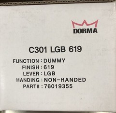 Dorma C301 LGB 619 Non-Handed Dummy Door Lever BRUSHED NICKEL