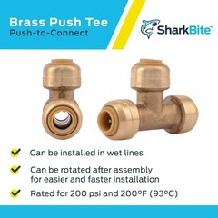 SharkBite 1/4 Inch (3/8 OD) Tee, Push to in. x 3/8 in., Brass