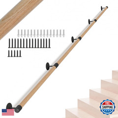 Kwdobuus 12Ft Round Wooden Stair Handrailindoor Staircase Handrailwall Mount