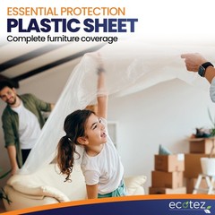 Ecotez 6 Pack 12 X 9 Ft Extra Large Plastic Drop Cloth For Painting – Light