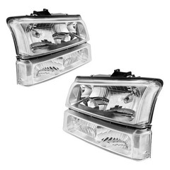 Headlight Set Pair & Bumper Light 03-06 Silverado Avalanche 1500-3500 Upgraded