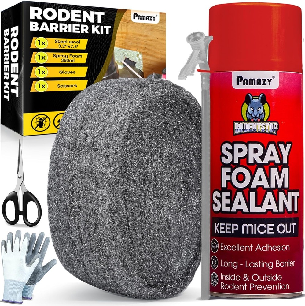 [Upgraded] Rodent Barrier Kit Steel Wool Included PU Spray Foam Hole Filler Mice