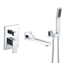 DASAN Swiveling Wall Mount Tub Filler Faucet Set with Hand Held Chrome