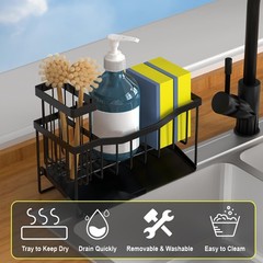 Fssvcd Maifan Sink Caddy Sponge Holder for Kitchen with Brush Black