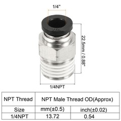 4 Pcs 1/4NPT Push to Fit 1/4 Inch OD Hose Connect Fittings, Black & Silver Tone
