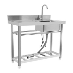 201 Stainless Steel Free-Standing Utility Sink With Faucet & Shelf Silver