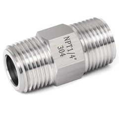 TAISHER 4PCS 304 Stainless Steel Pipe Fitting, Hex Nipple, 1/4″ NPT, Silver