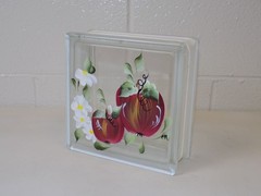 Hand Painted Glass Block 7.75” Decorative Wall Insert Backlit Ready Apple Design
