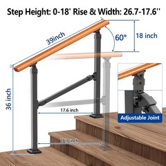 Uokrr Metal Handrail Wood Grain For Elderly 3 Step Hand Rails For Outdoor Steps