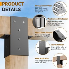 2Pcs 4×4 Pergola Brackets for Wood Post – 14 Gauge Steel Post Top Rafter Conn…