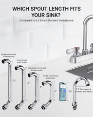 Commercial Bar Sink Faucet 4″ Center 2 hole with 3-1/2″ Gooseneck Swivel Spout