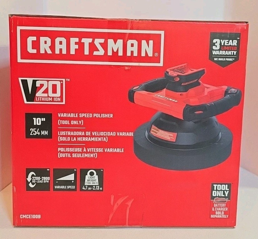 NIB Crafysman V20 Cordless Buffer Orbital Polisher for Car Detailing (Tool Only)